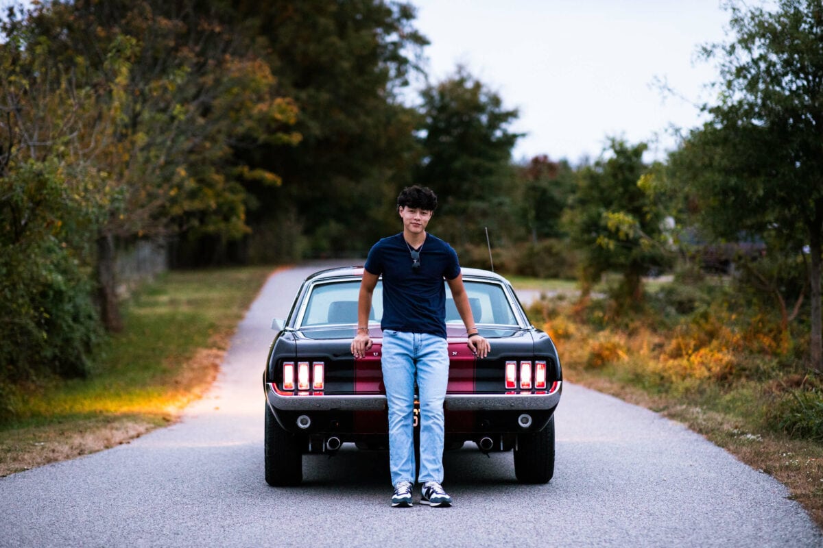 high school senior boy photography with 67' mustang car