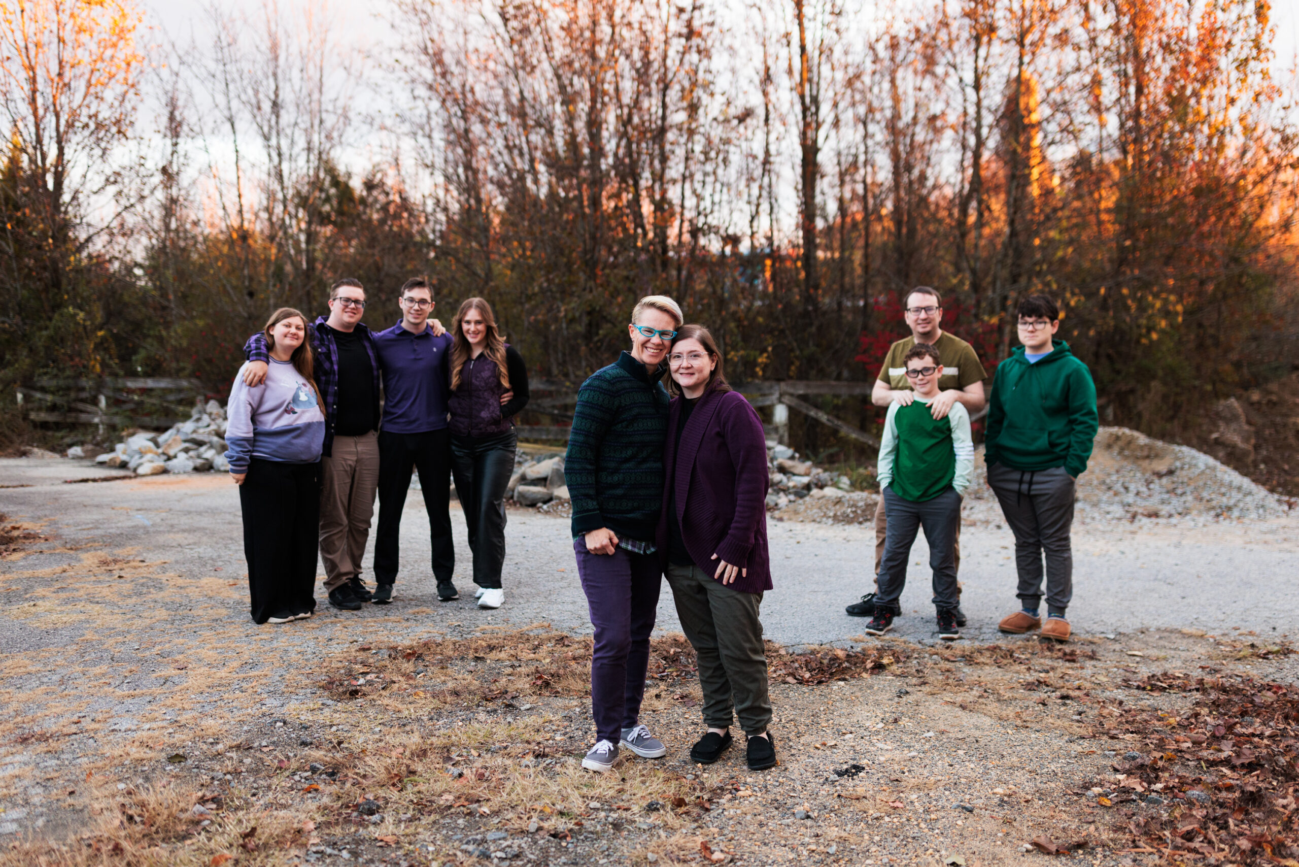 family portrait together at outdoor northern Virginia park